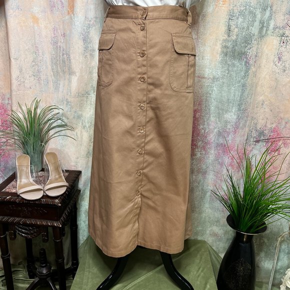 VTG 📌 Button Down Cotton Maxi A- Line Skirt with big Pockets - Picture 3 of 15